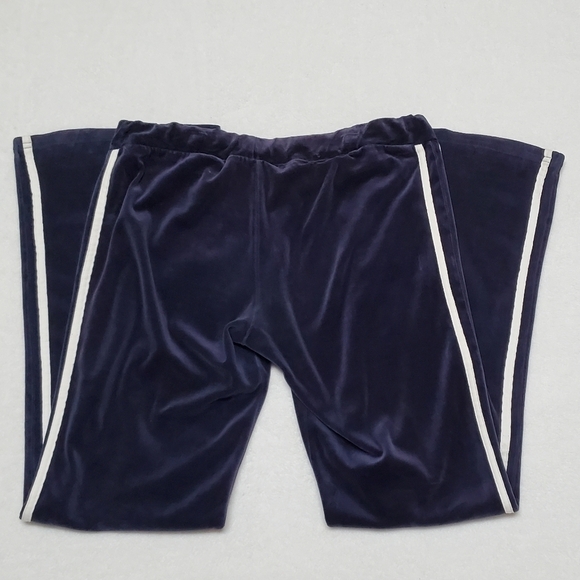 Vintage 90s Cute Girl Royal Blue Velour White Striped Low Rise Flare Track Pants - Picture 8 of 11